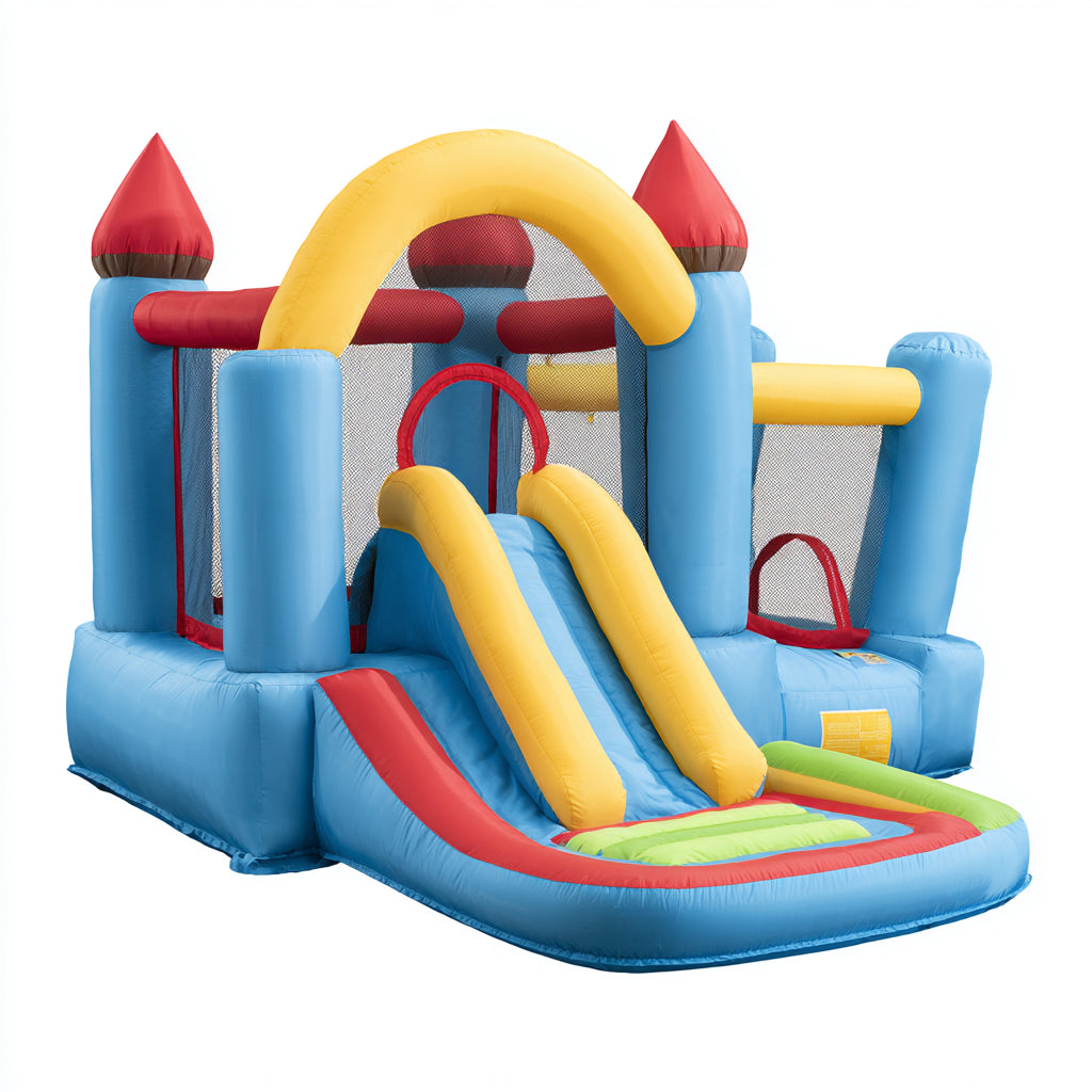 Castelli gonfiabili - PVC - 495x385x295 cm - Azzurro-Giallo-Rosso-Verde - stile castello