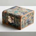 Portagioie - Legno - 19x13x9 cm - blu-turchese-beige-arancione-marrone - vintage