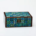 Portagioie - Legno - 22x12x8 cm - marrone-turchese-blu-verde - mosaico
