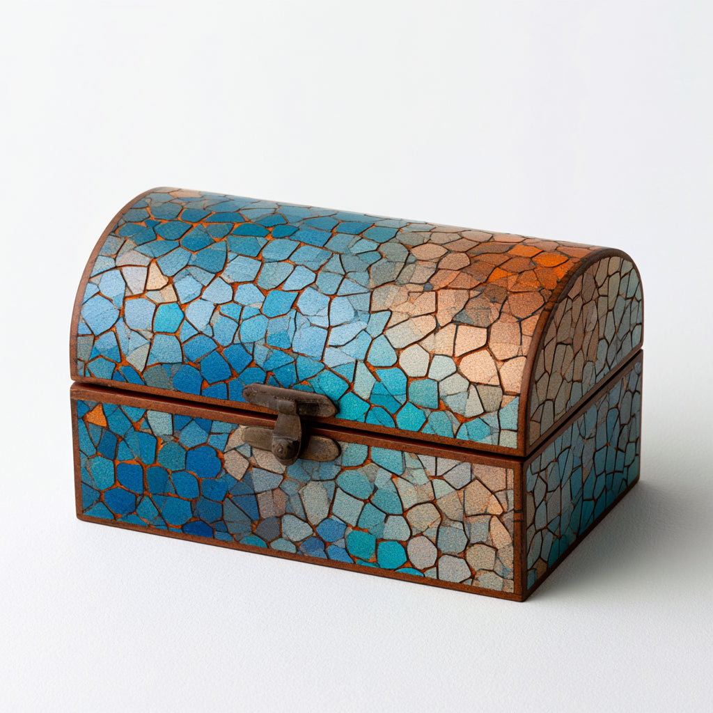Portagioie - Legno - 20x12x11 cm - blu-turchese-rame-beige - mosaico