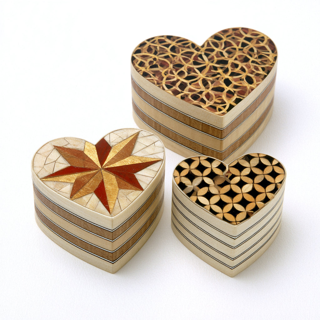 Portagioie - Legno - 16x15x9 cm-13x12x7 cm-11x10x6 cm - beige-marrone-oro-rosso-nero - a cuore