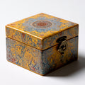 Portagioie - Legno - 14x14x10 cm - giallo-blu-rame-marrone - vintage