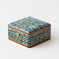 Portagioie - Legno - 18x18x9 cm - turchese-blu-verde-avorio-marrone - mosaico