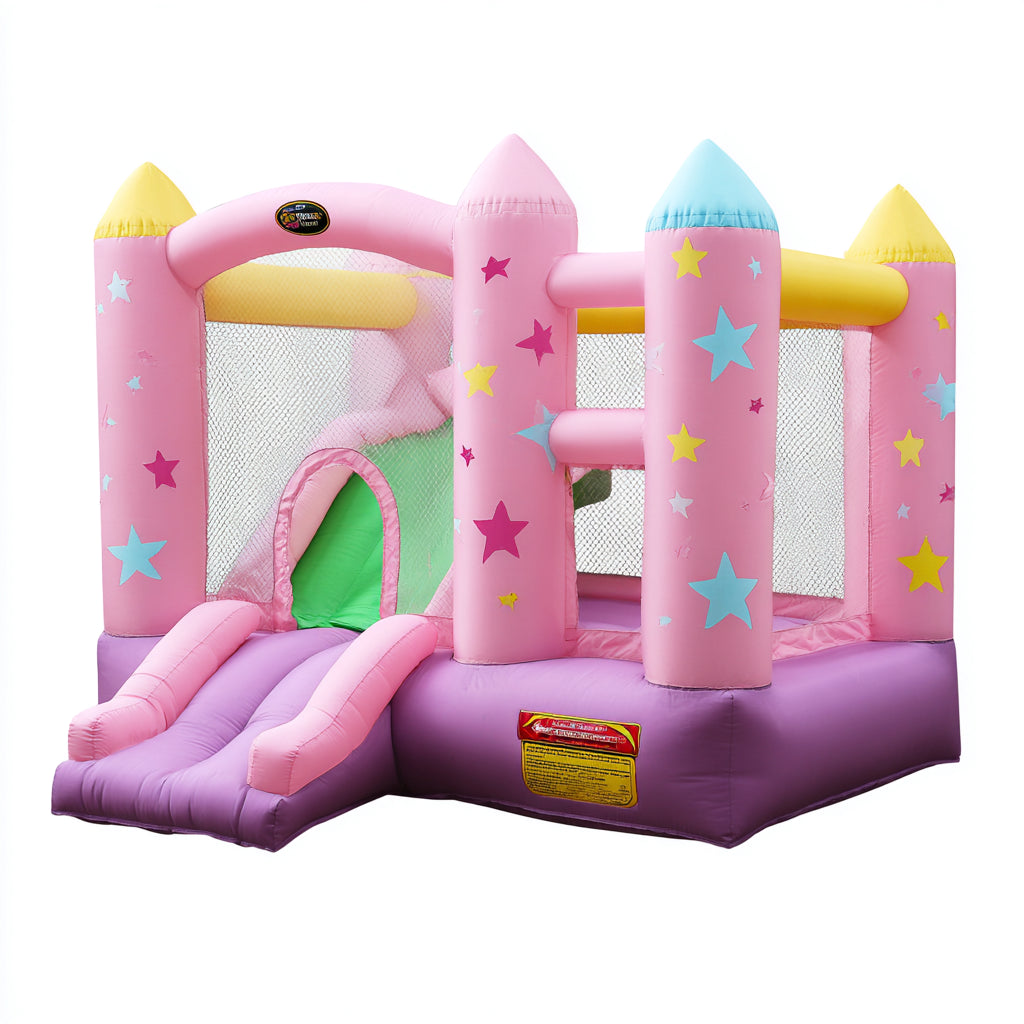 Castelli gonfiabili - PVC - 445x350x270 cm - Rosa-Viola-Verde-Azzurro-Giallo - stile stelle