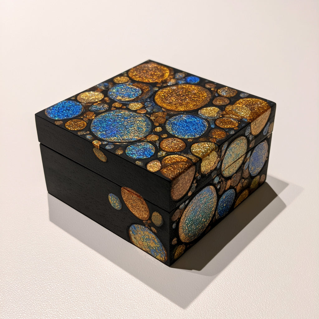 Portagioie - Legno - 13x13x8 cm - nero-blu-oro - moderno