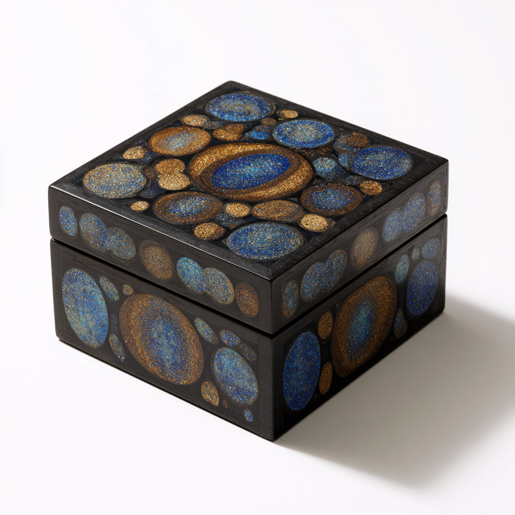 Portagioie - Legno - 14x14x9 cm - nero-blu-oro - contemporaneo