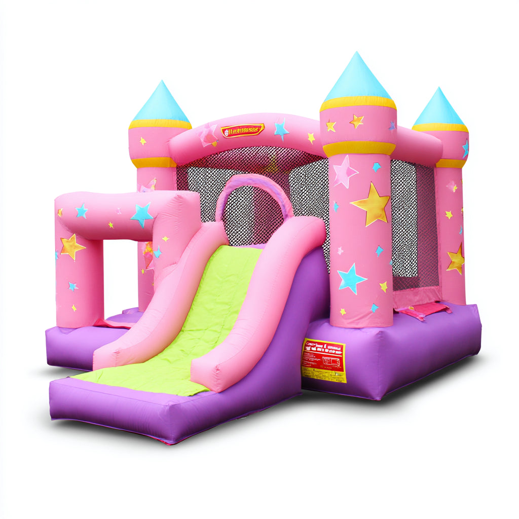 Castelli gonfiabili - PVC - 465x355x280 cm - Rosa-Viola-Verde-Azzurro-Giallo - stile stelle