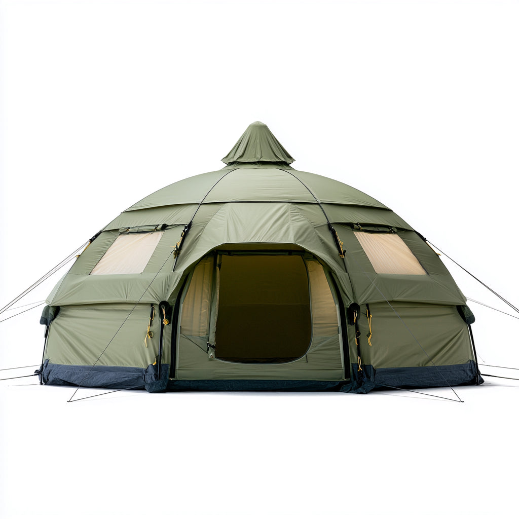 Tende familiari-poliestere-PU-alluminio-acciaio-600x600x330cm-verde oliva-glamping outdoor moderno