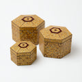 Portagioie - Legno - 16x16x12 cm-14x14x10 cm-10x10x8 cm - oro-marrone - esagonale