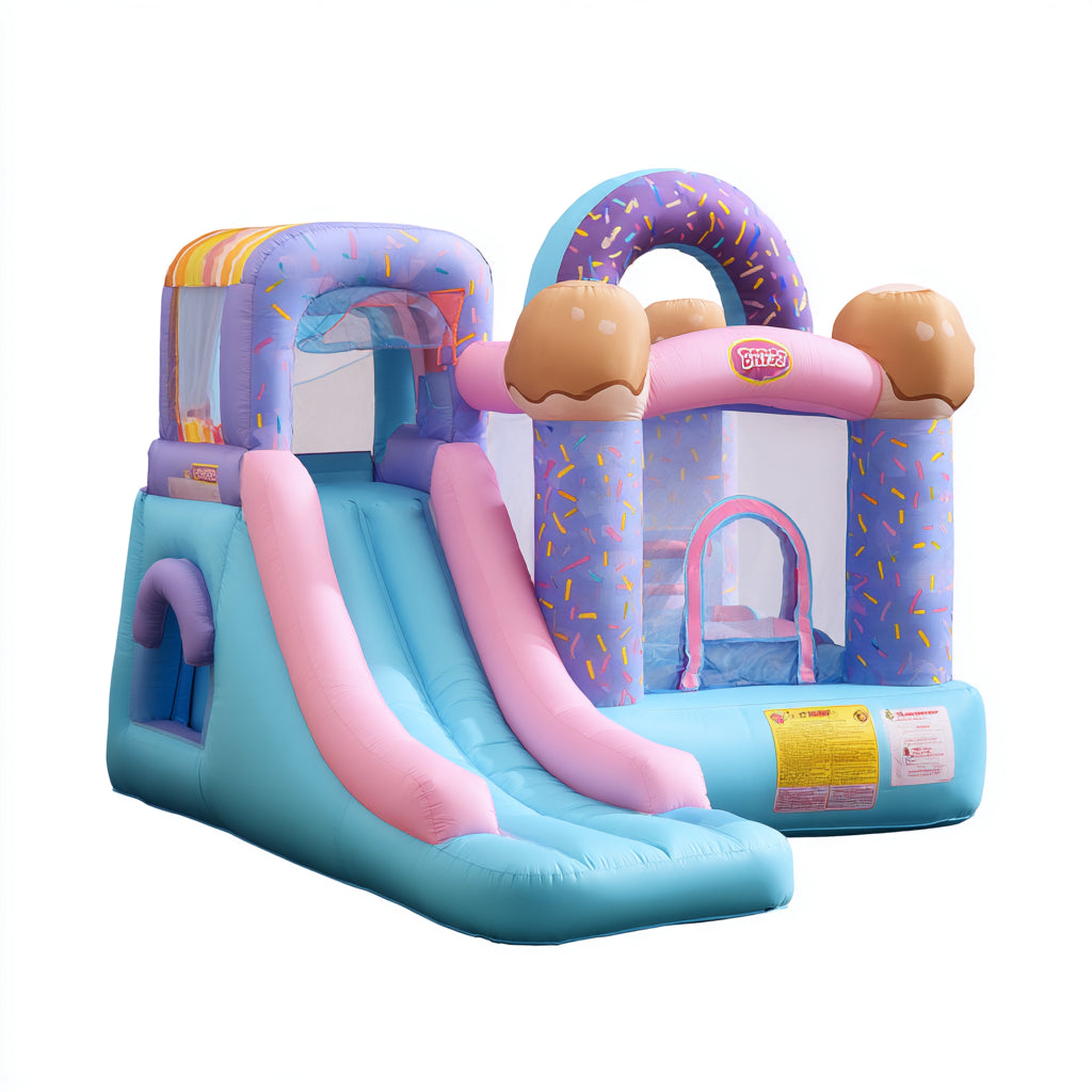 Castelli gonfiabili - PVC - 540x395x330 cm - Azzurro-Rosa-Viola-Marrone - stile dessert